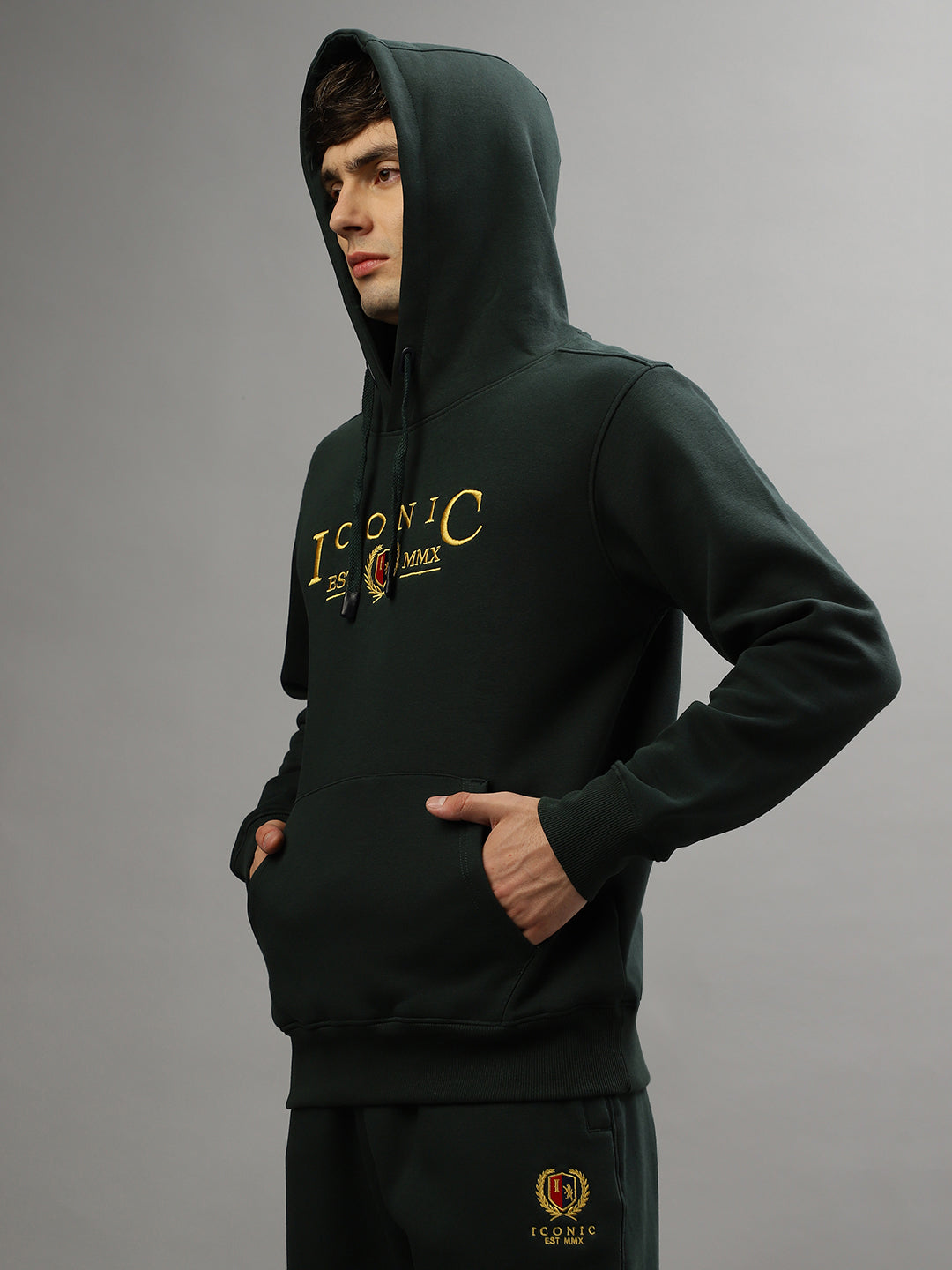Iconic Men Embroidered Full Sleeves Hooded Sweatshirt