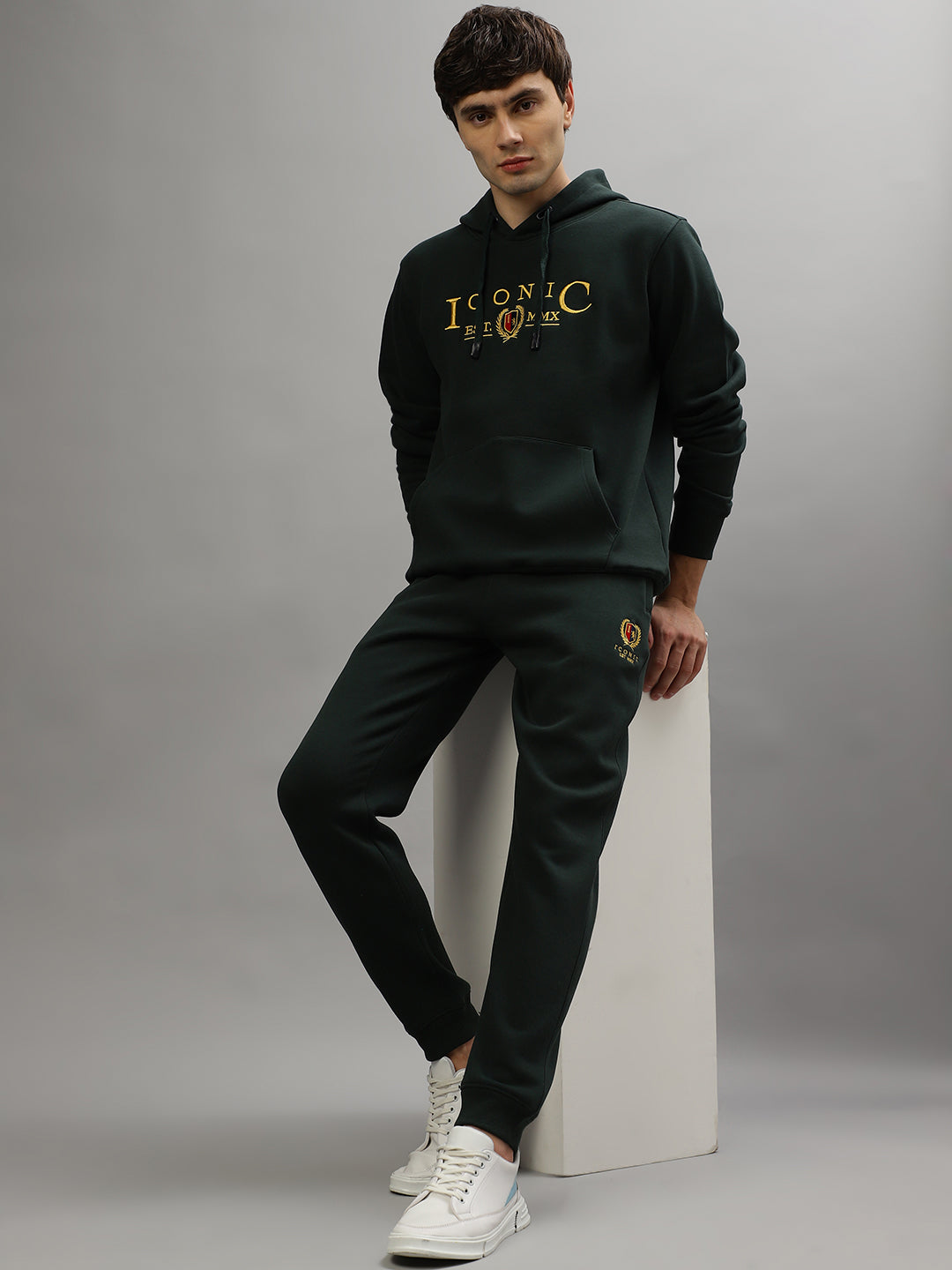 Iconic Men Embroidered Full Sleeves Hooded Sweatshirt
