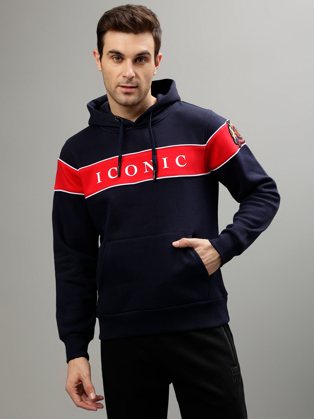 Iconic Men Colorblocked Hooded Full Sleeve Sweatshirt