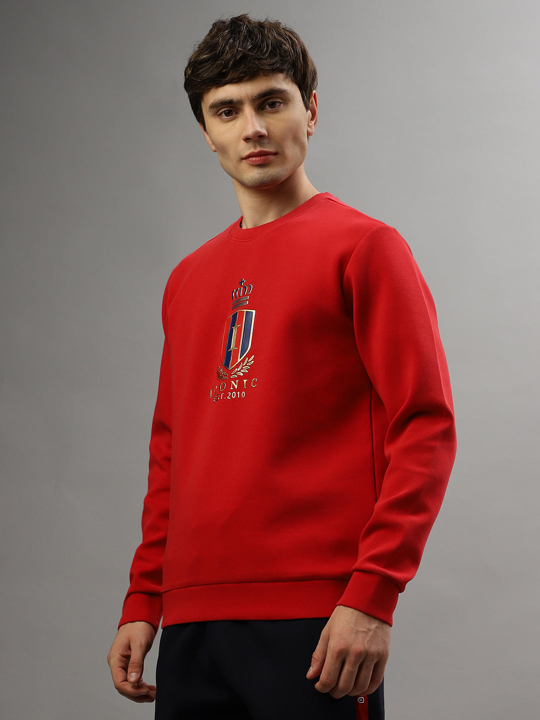 Iconic Men Embroidered Full Sleeves Round Neck Sweatshirt
