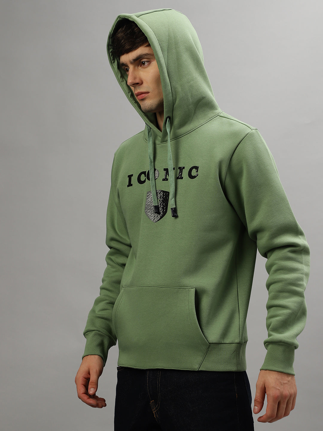 Iconic Men Printed Full Sleeves Hooded Sweatshirt