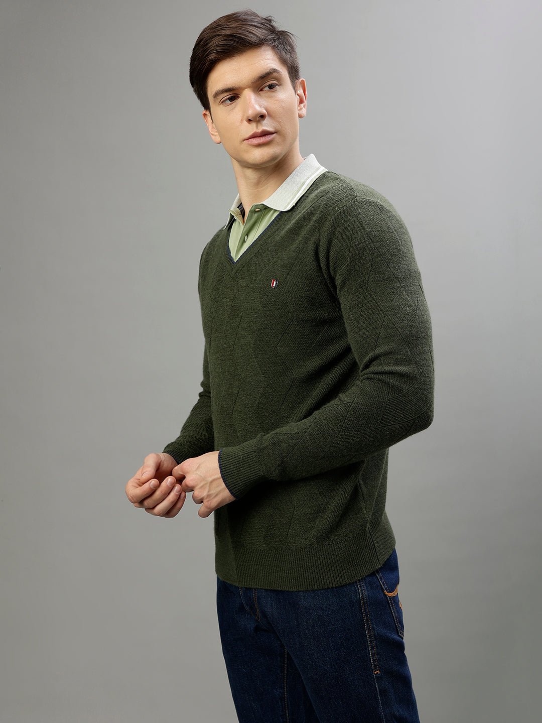 Iconic Men Solid V Neck Full Sleeves Sweater