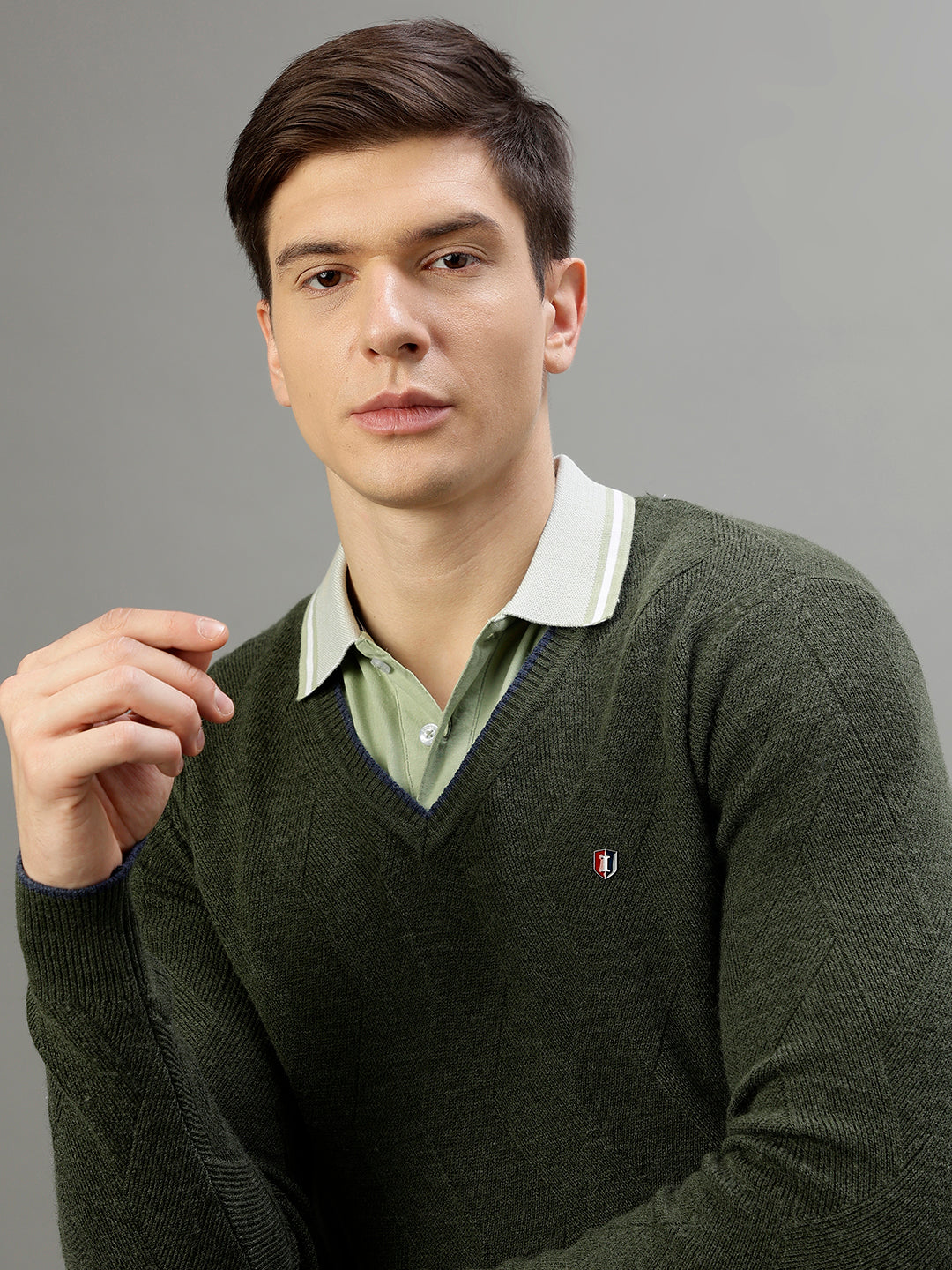 Iconic Men Solid V Neck Full Sleeves Sweater