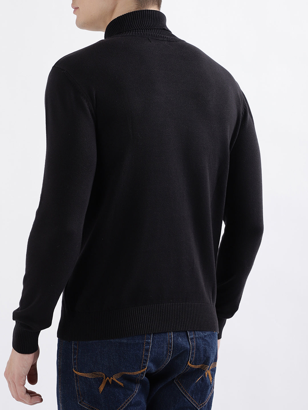 Iconic Men Black Solid Full Sleeves Turtle Neck Sweater