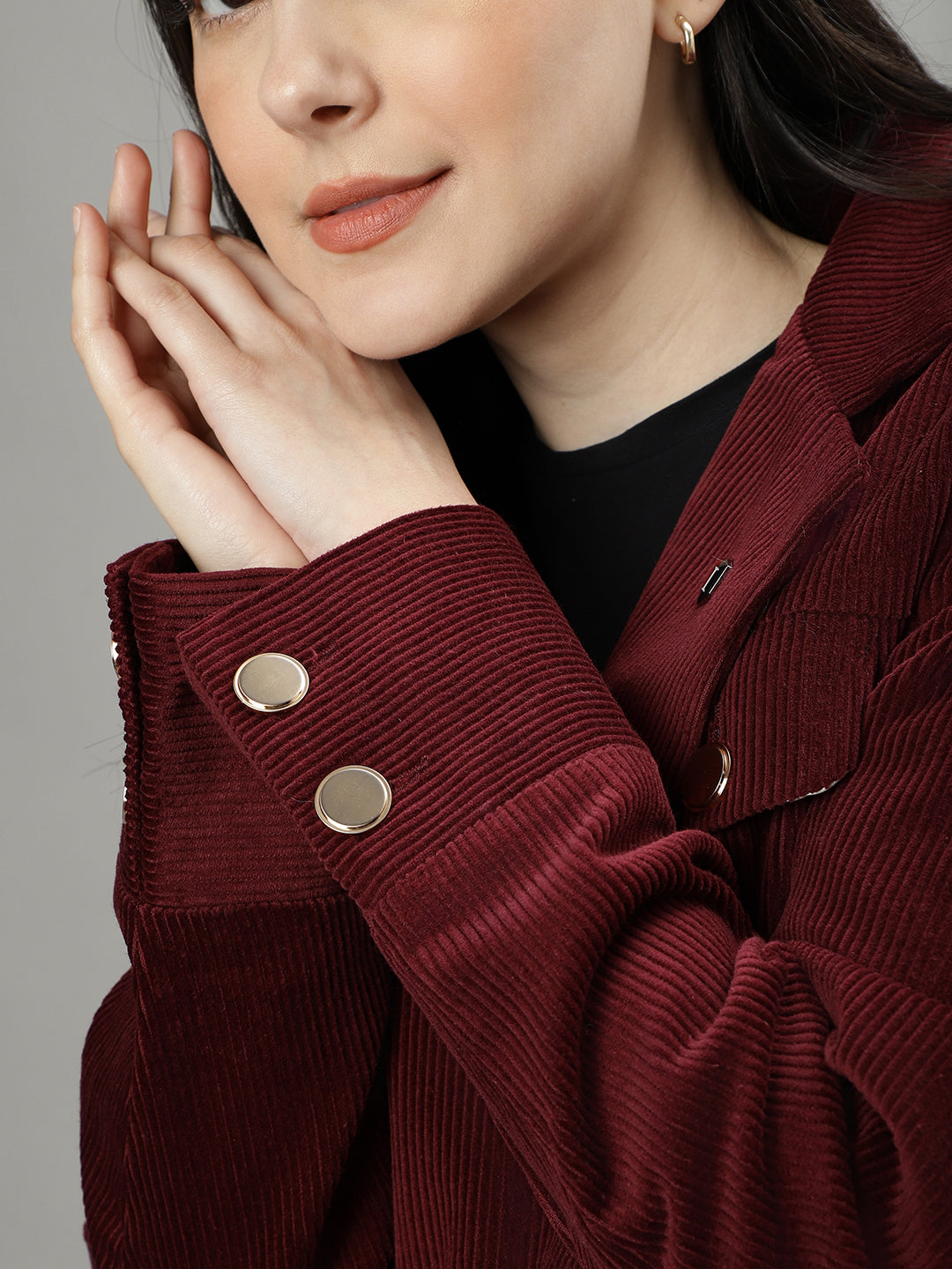 Iconic Women Wine Double-Breasted Notched Lapel Long Sleeves Blazer
