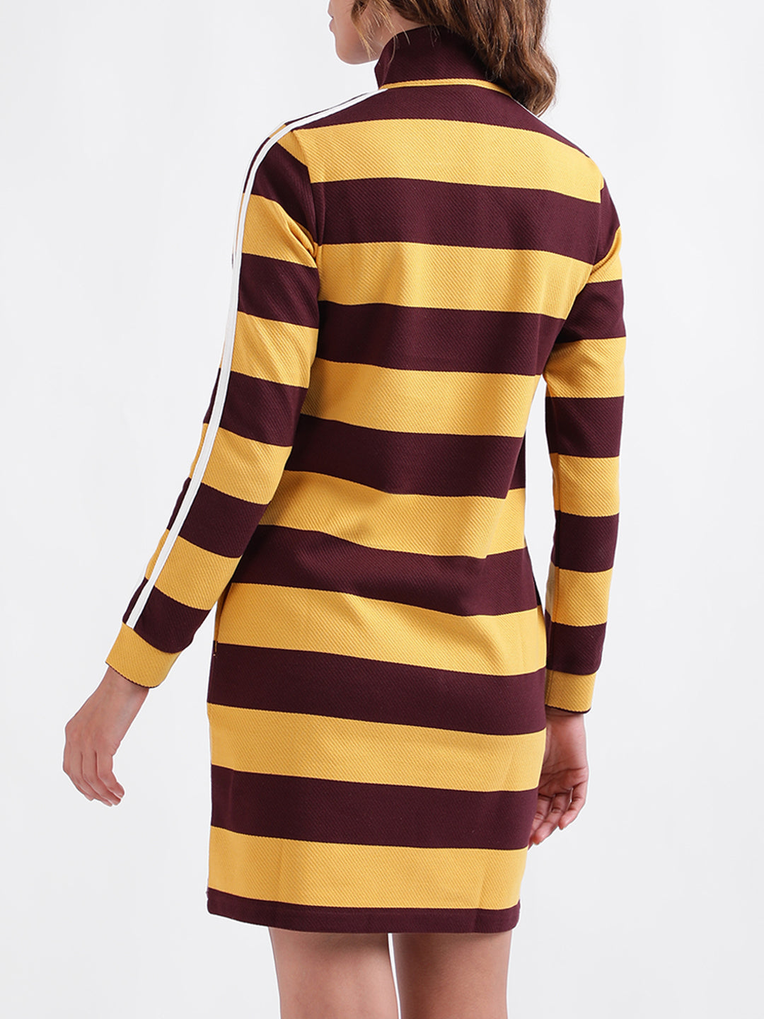 Iconic Women Striped Full Sleeves High Neck Dress
