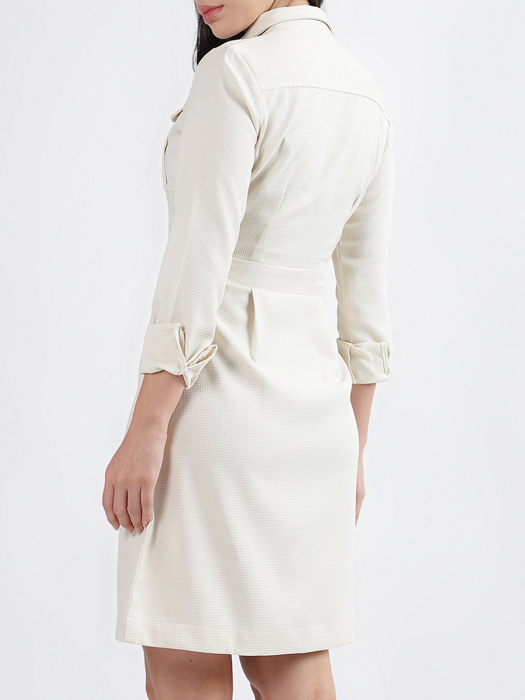 Iconic Women Self-Design Collar Full Sleeves Dress