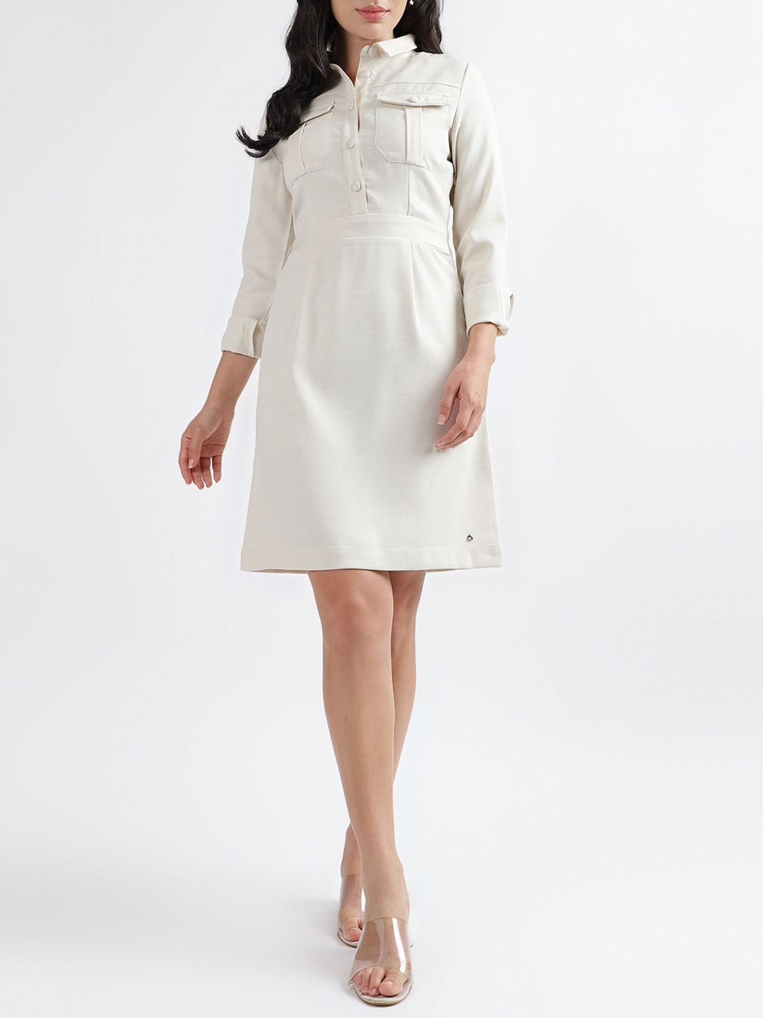 Iconic Women Self-Design Collar Full Sleeves Dress