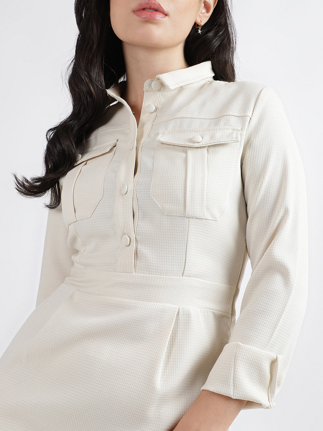 Iconic Women Self-Design Collar Full Sleeves Dress