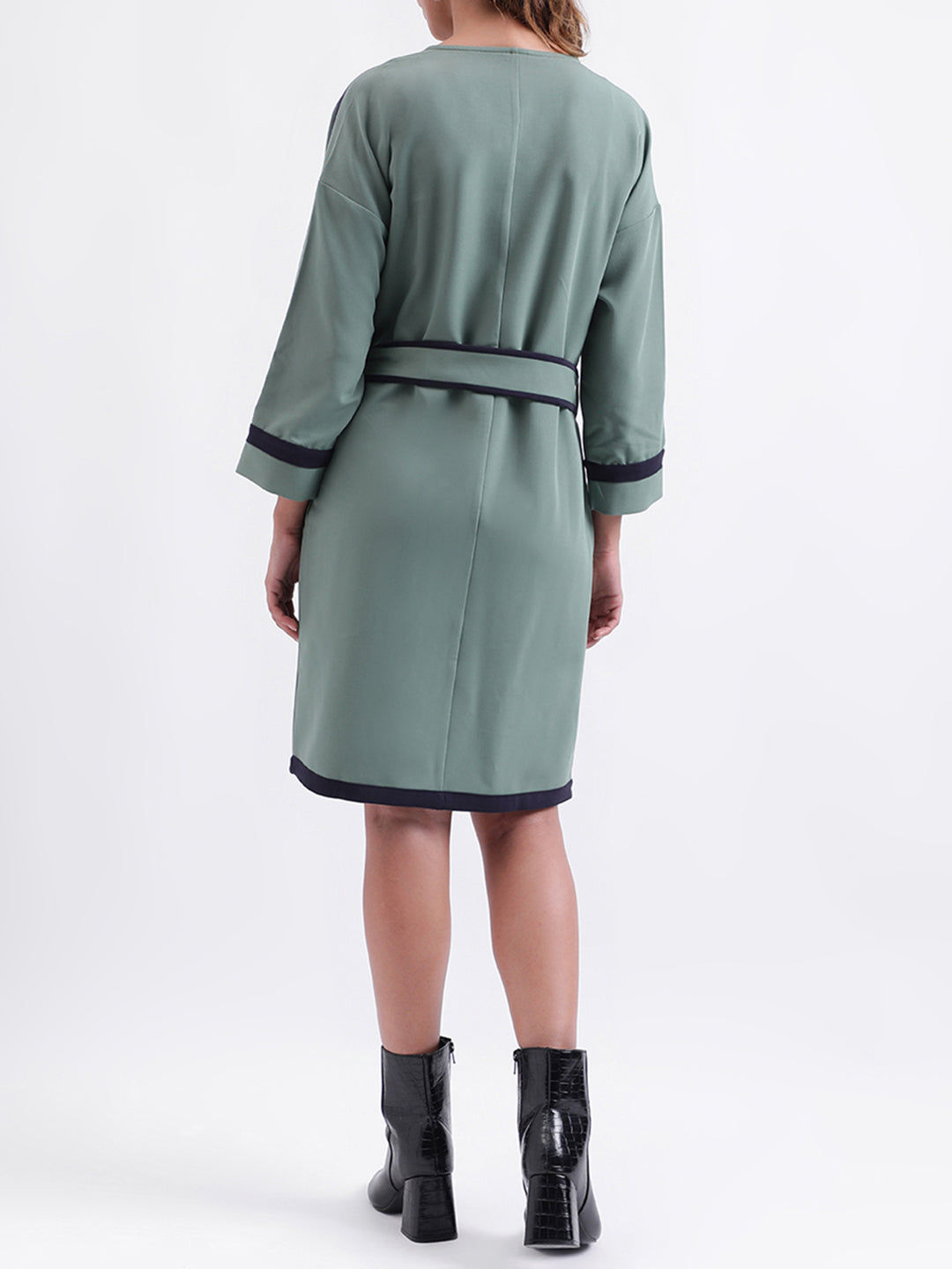 Iconic Women Solid 3/4th Sleeves Round Neck Dress