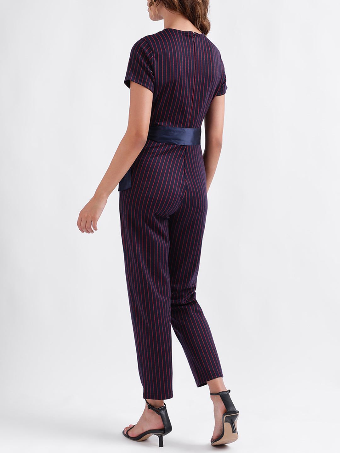 Iconic Women Striped Short Sleeves V Neck Jumpsuit