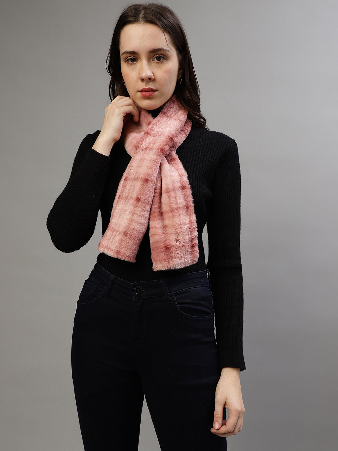 Iconic Women Pink Checked Muffler