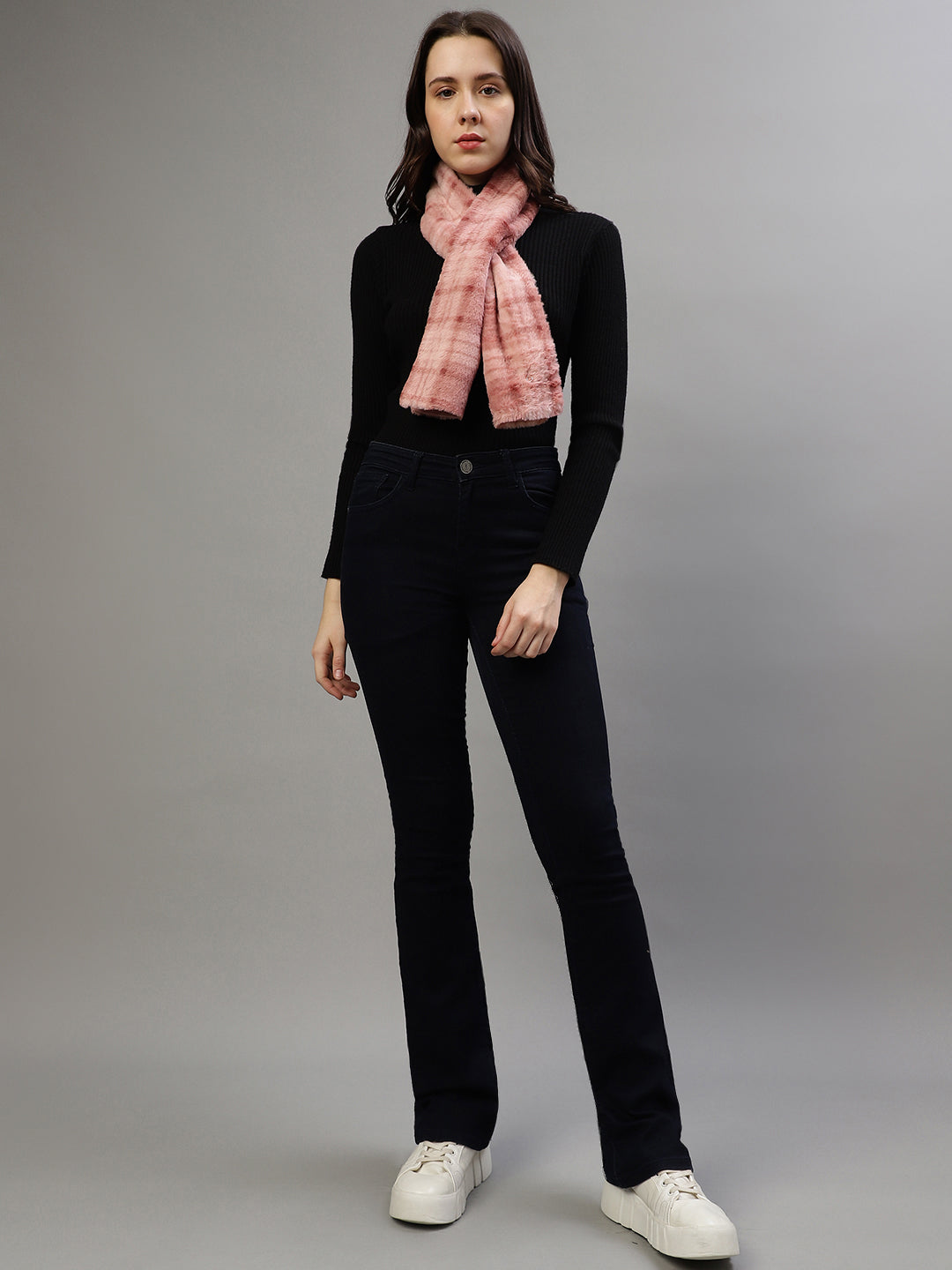 Iconic Women Pink Checked Muffler