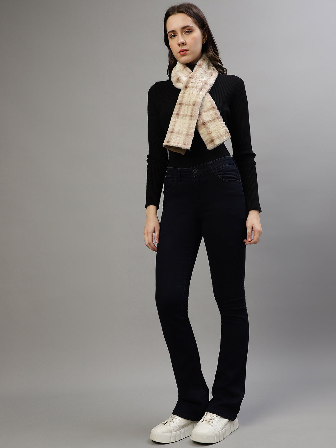 Iconic Women Beige Checked Muffler