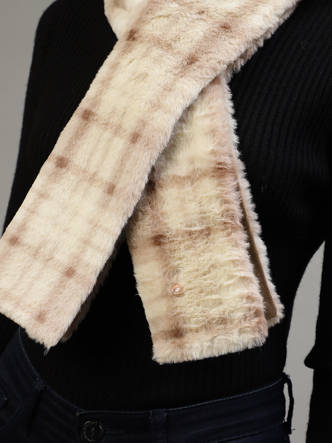 Iconic Women Beige Checked Muffler