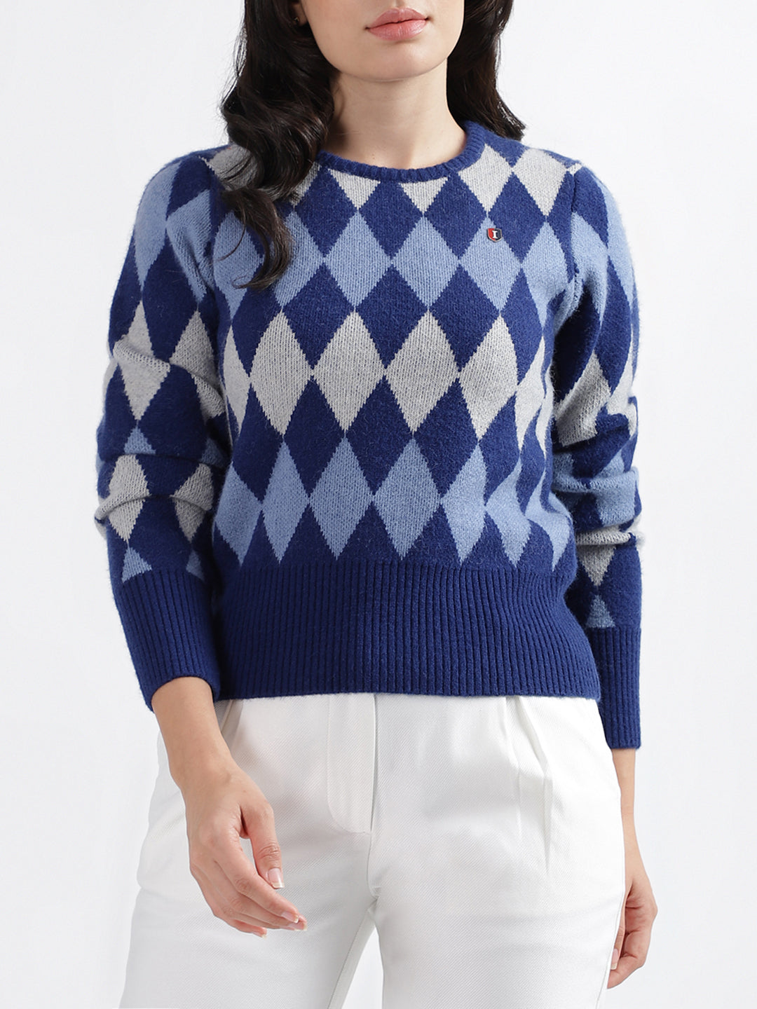 Iconic Women Printed Round Neck Full Sleeves Sweater