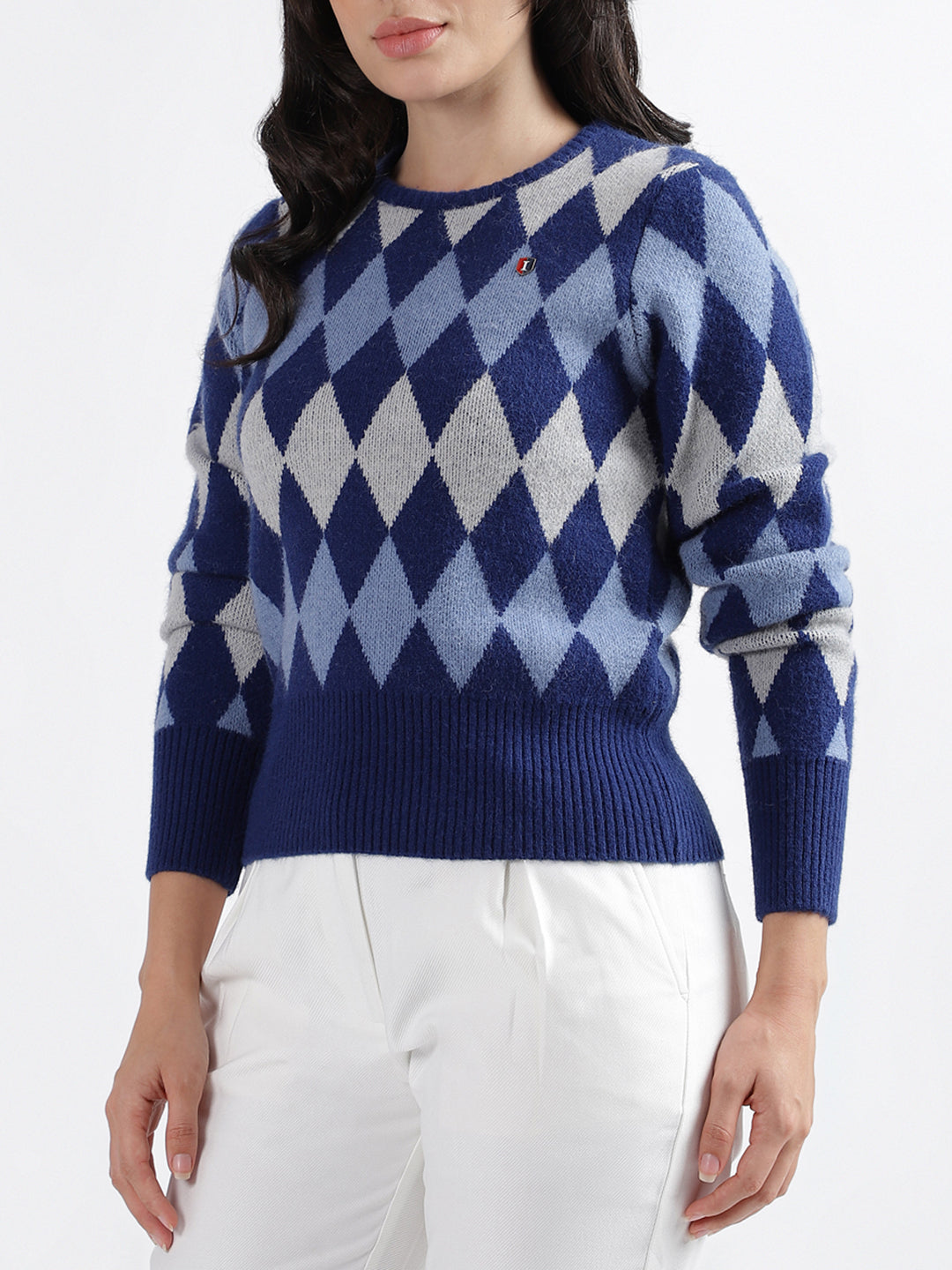 Iconic Women Printed Round Neck Full Sleeves Sweater