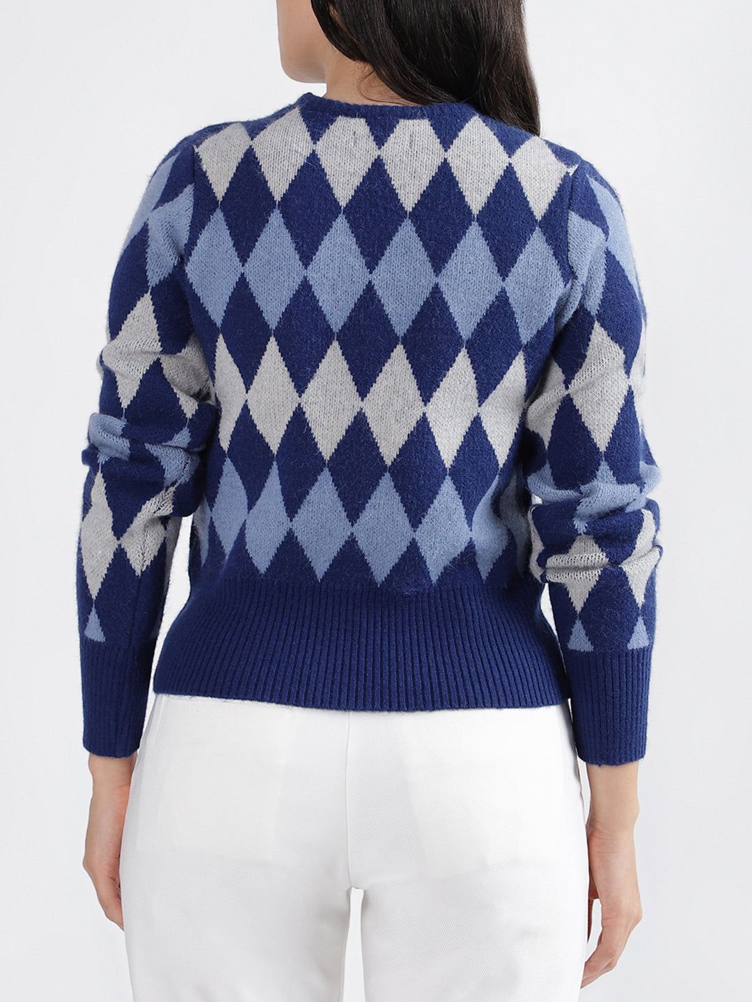 Iconic Women Printed Round Neck Full Sleeves Sweater