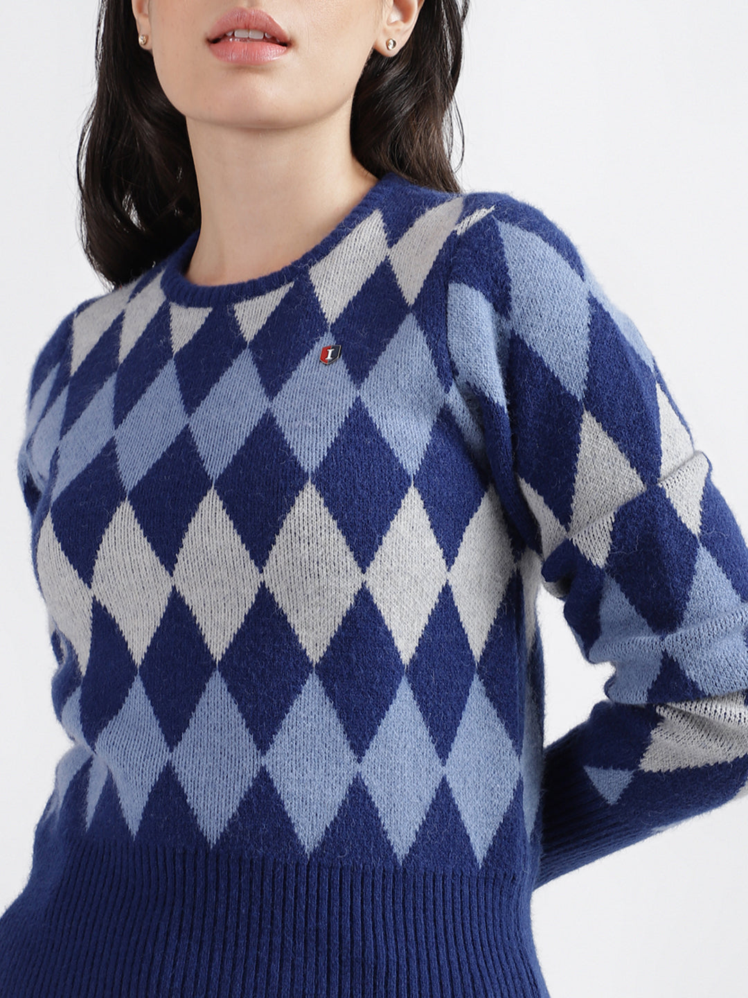 Iconic Women Printed Round Neck Full Sleeves Sweater