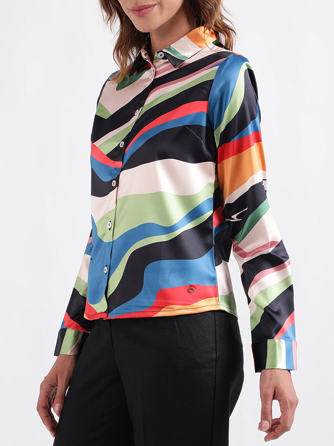 Iconic Women Printed Full Sleeves Collar Top