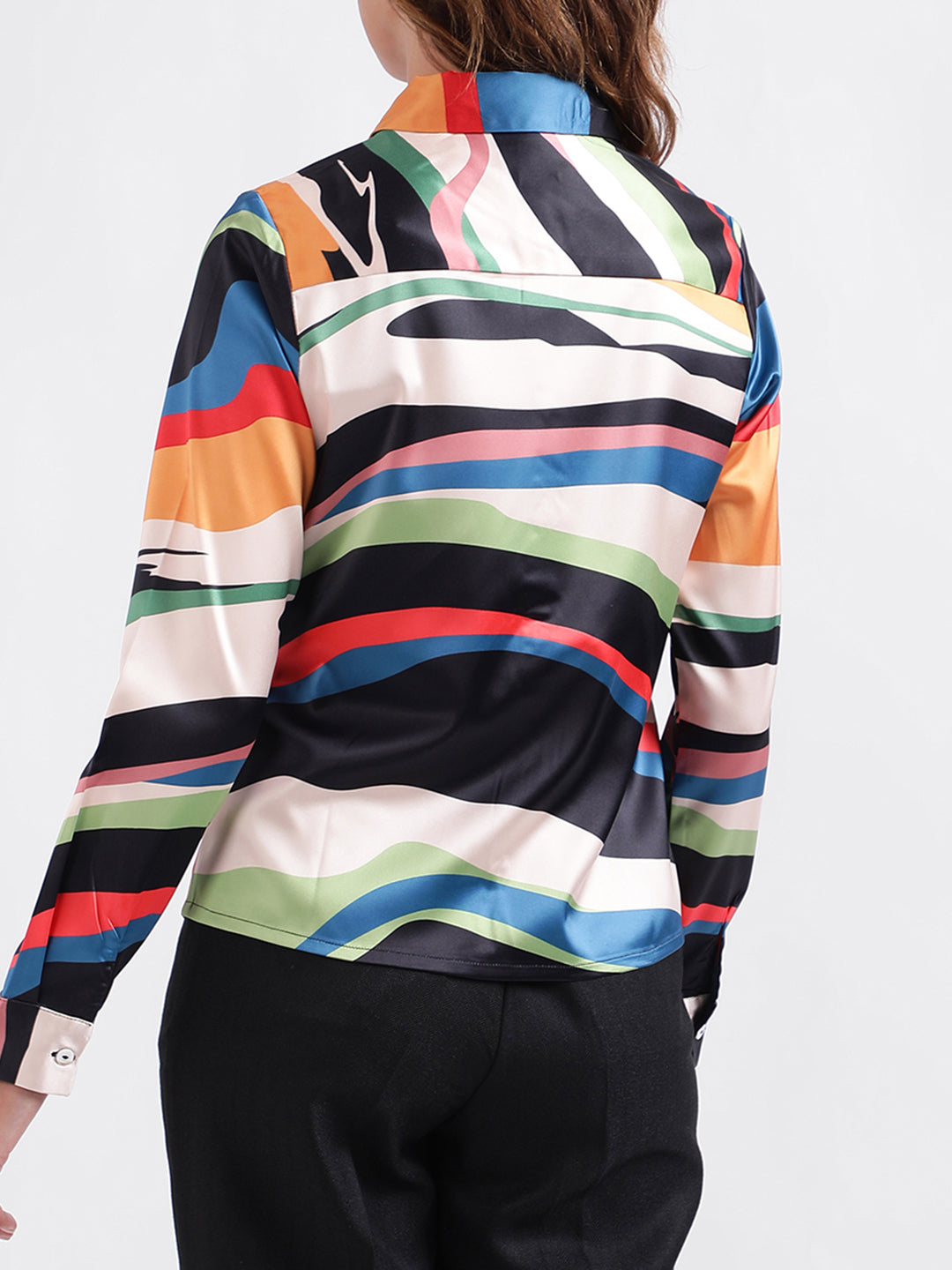 Iconic Women Printed Full Sleeves Collar Top