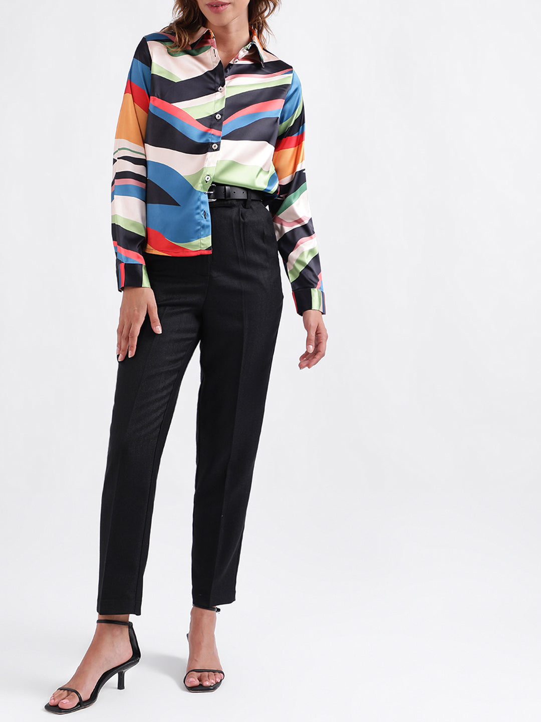 Iconic Women Printed Full Sleeves Collar Top