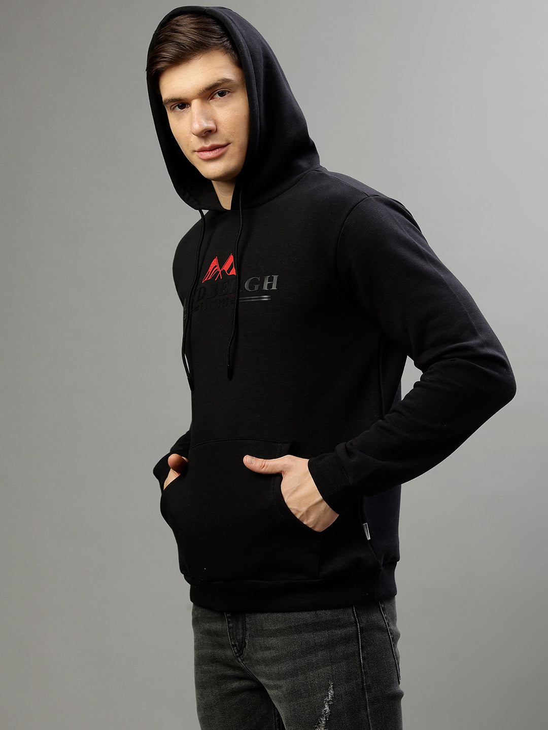 Lindbergh Men Solid Hooded Full Sleeves Sweatshirt