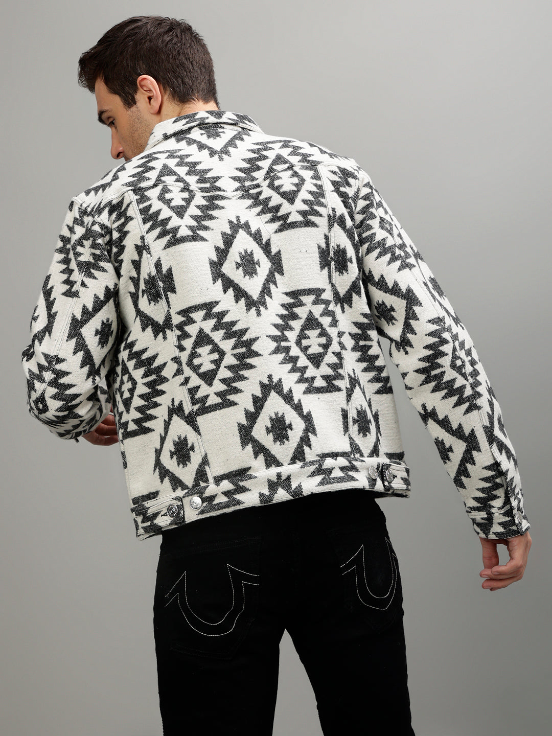 True Religion Men Printed Spread Collar Full Sleeves Jacket