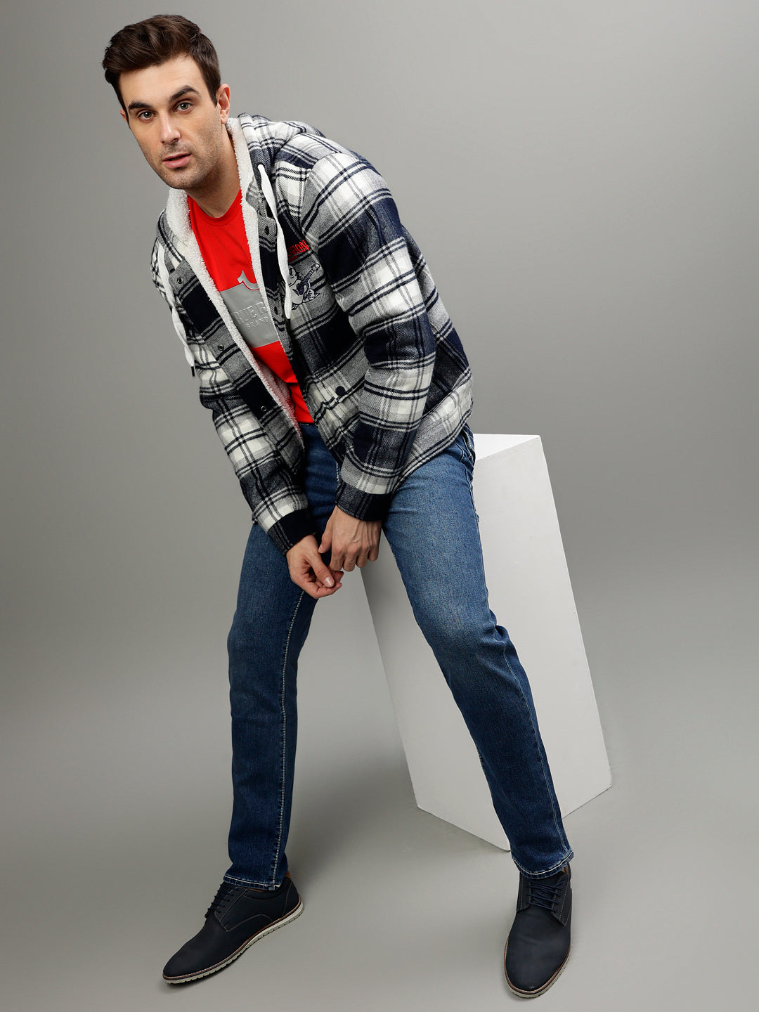 True Religion Men Checked Hooded Full Sleeves Jacket