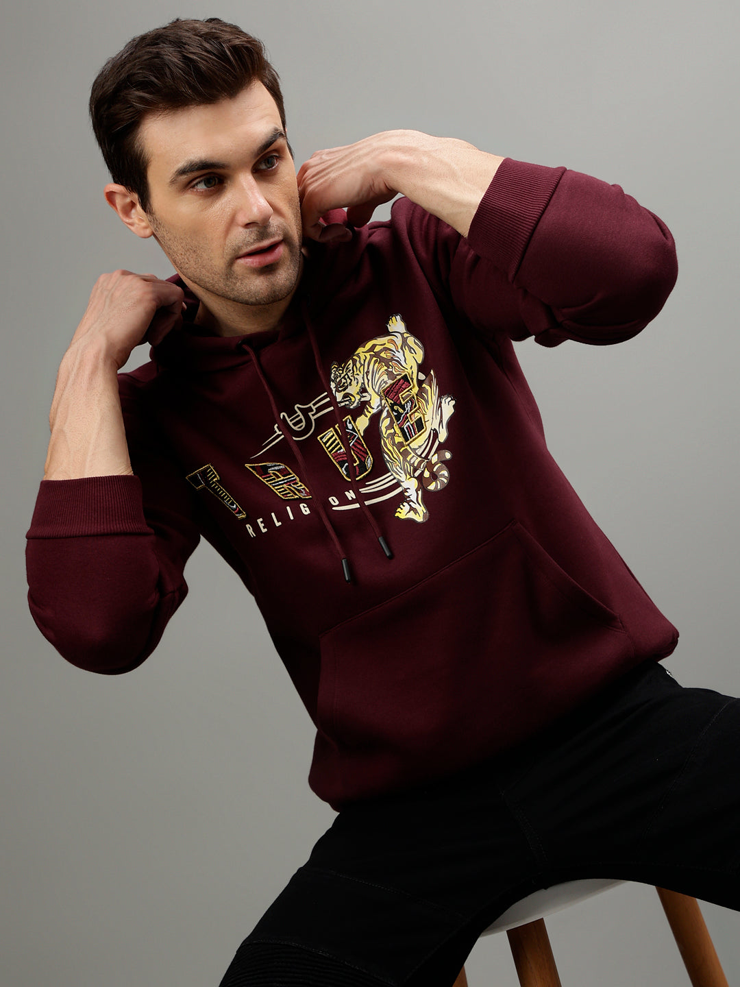 True Religion Men Solid Hooded Full Sleeves Sweatshirt