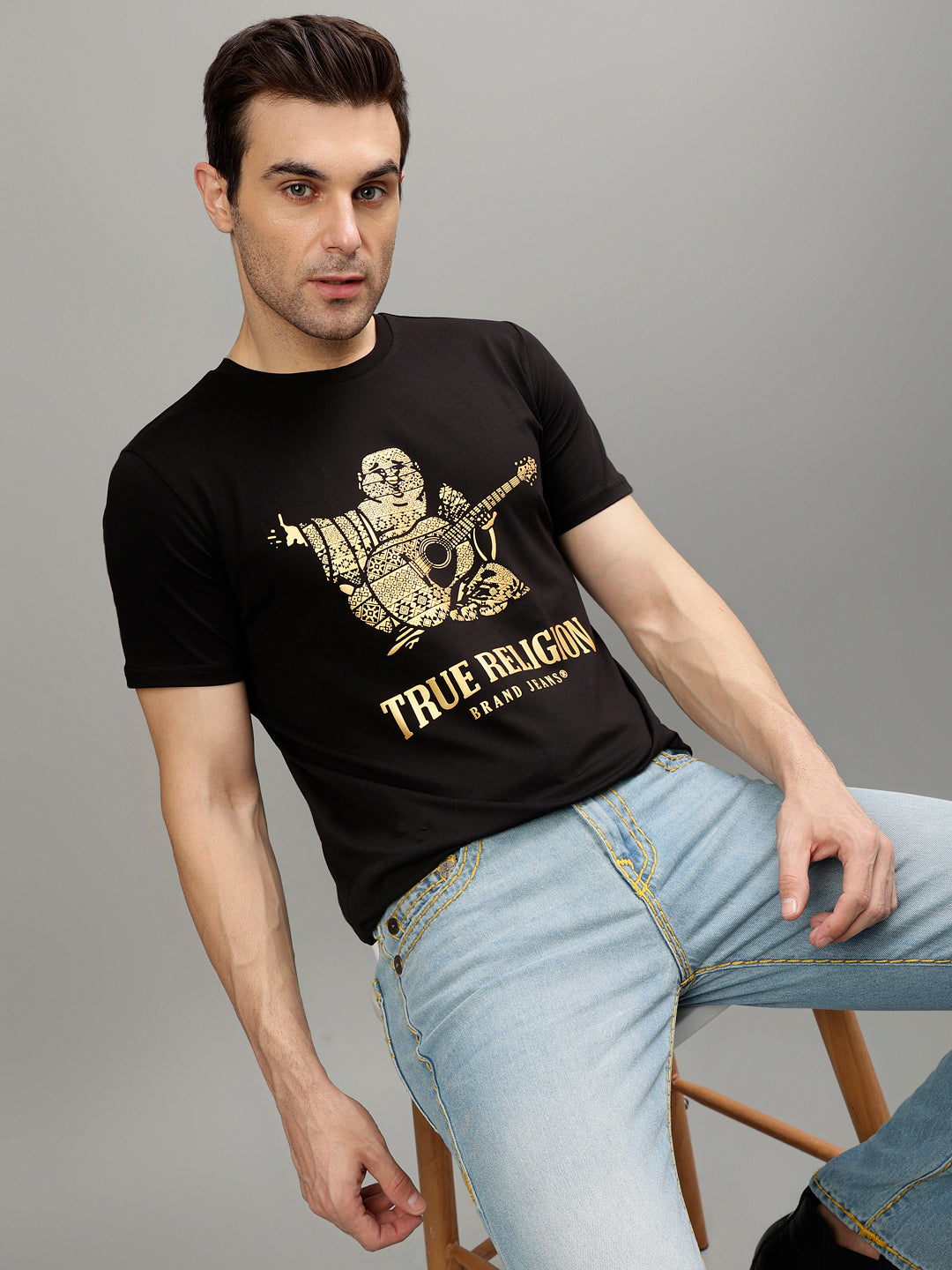 Shop True Religion Black Fashion Printed Regular fit T-Shirt