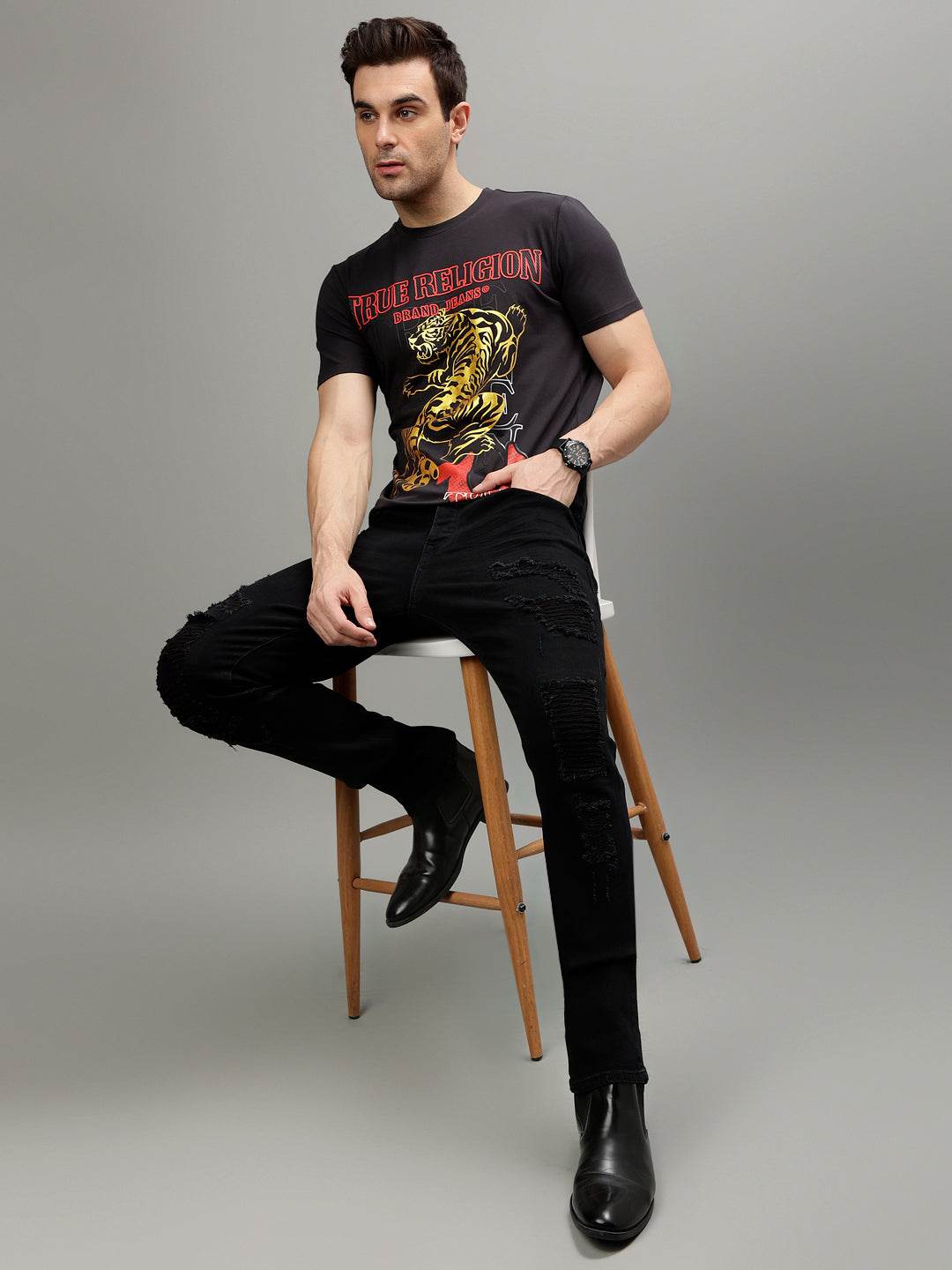 True Religion Grey Fashion Printed Regular fit T-Shirt