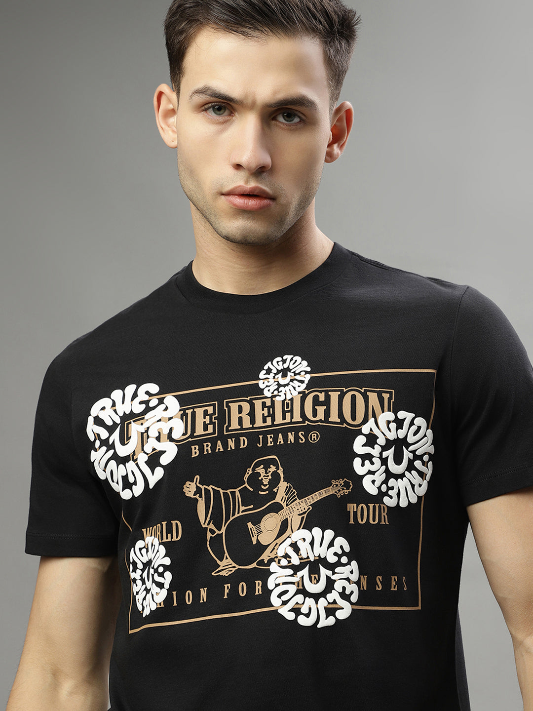 True Religion Black Fashion Printed Regular Fit T-Shirt