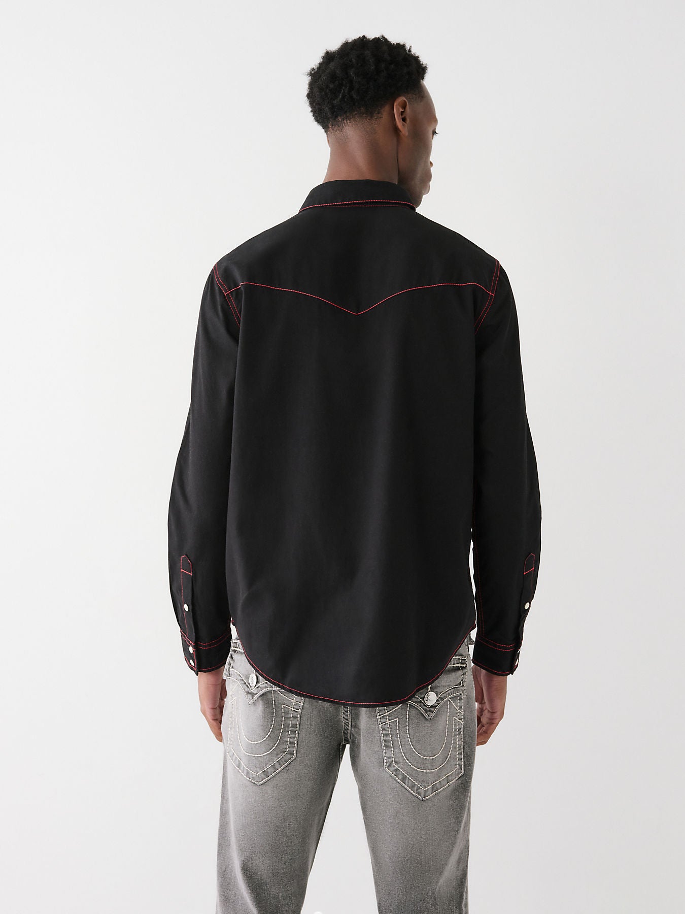 True Religion Men Black Solid Spread Collar Long Sleeves Shirt