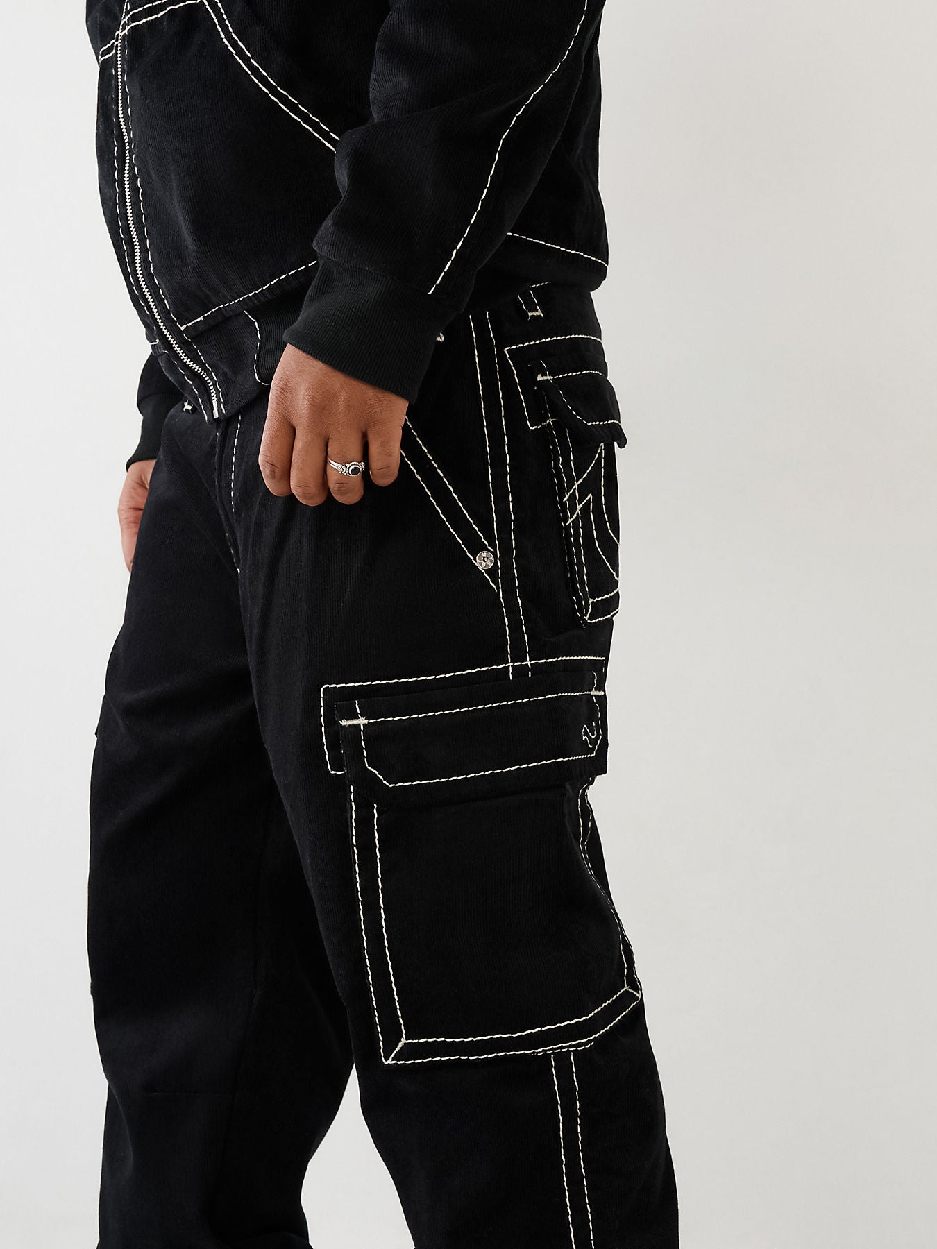 True Religion Men Black Corduroy Big T Relaxed Fit Jeans