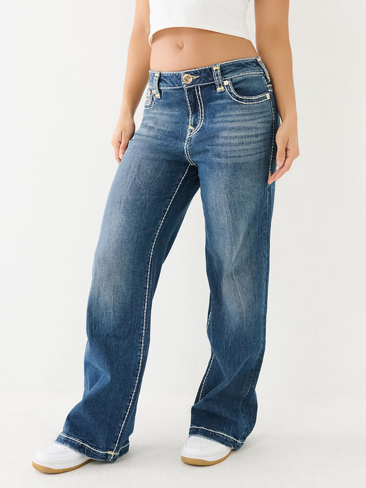 True Religion Women Blue Super T Flared Faded Jeans