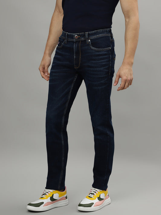 Iconic Men Blue Solid Mid-Rise Tapered Fit Jeans