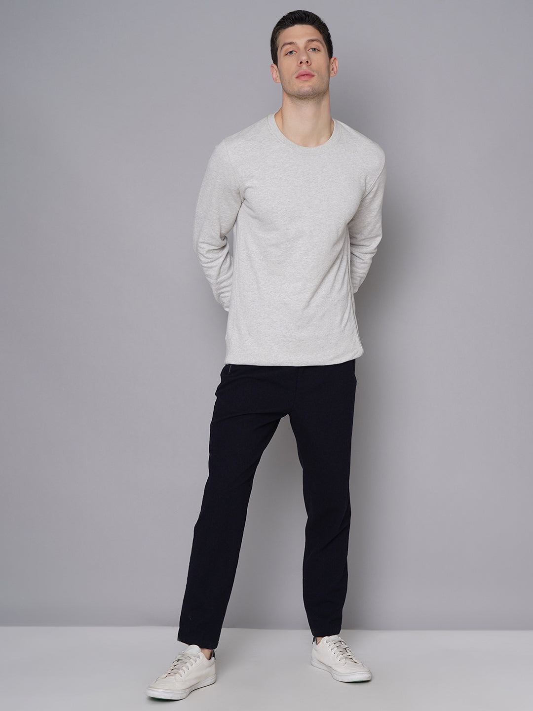 Lindbergh Men Navy Blue Solid Mid-rise Regular Fit Trouser