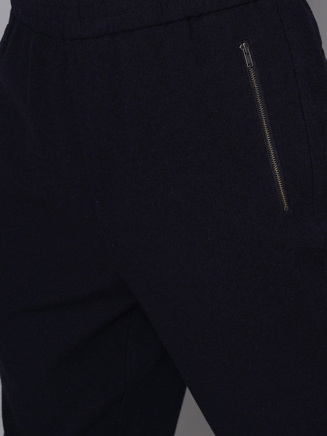 Lindbergh Men Navy Blue Solid Mid-rise Regular Fit Trouser