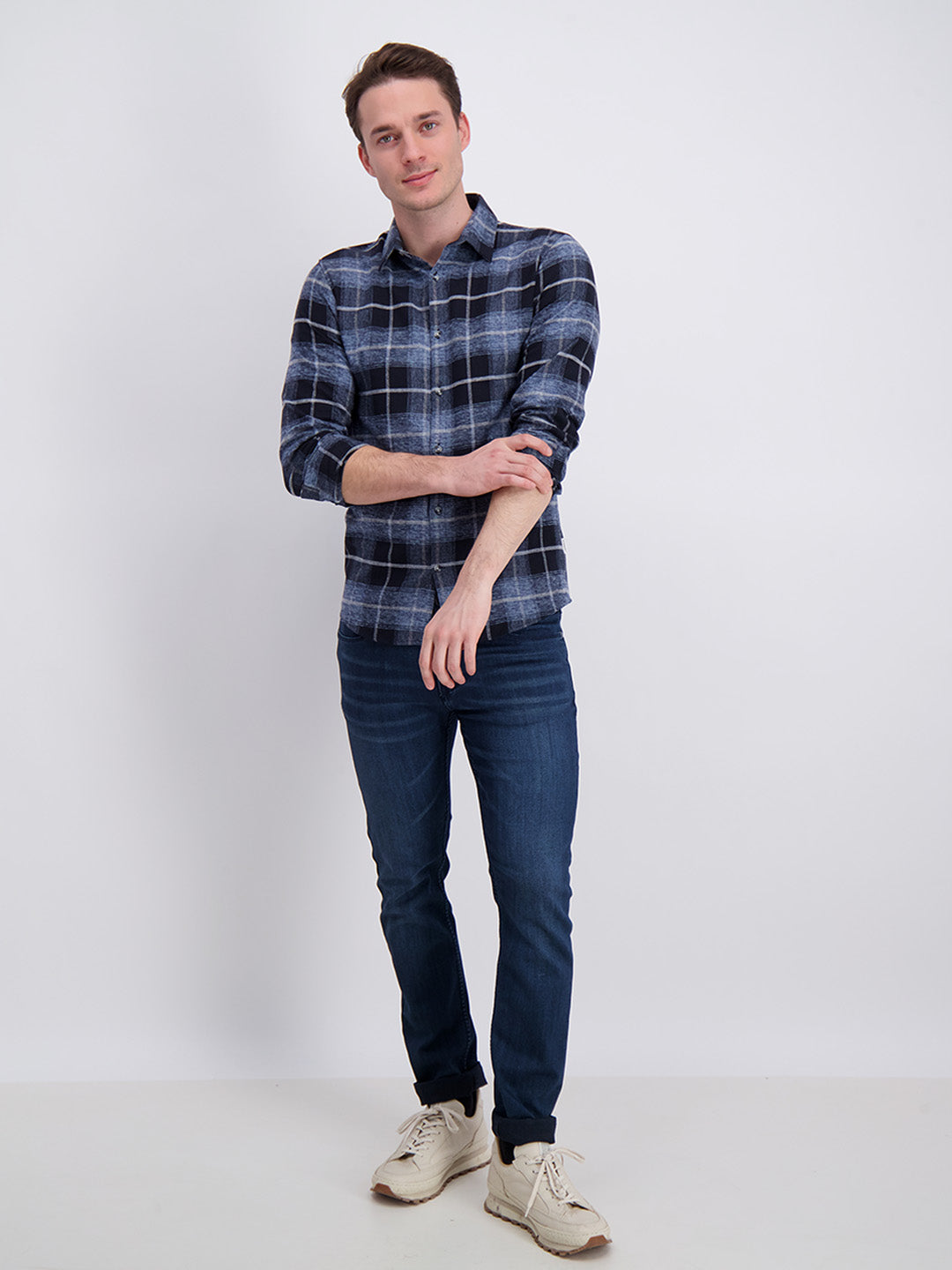 Lindbergh Blue Checked Slim Fit Shirt