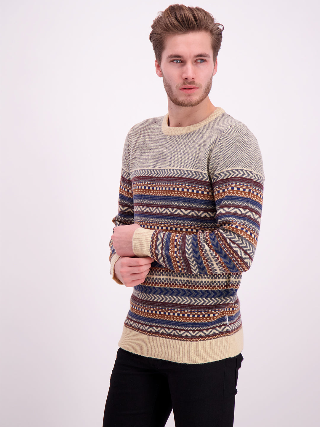 Shop Lindbergh Men Beige Striped Sweater Online – Iconic India