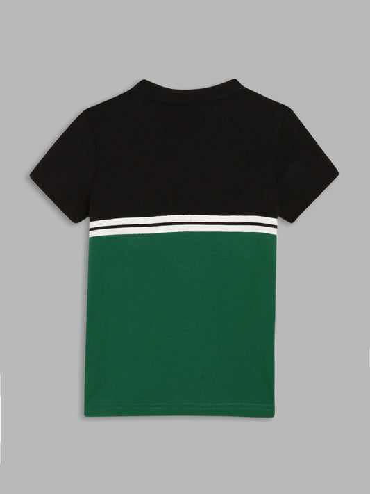 Antony Morato Kids Black & Green Color Block Regular Fit T-Shirt