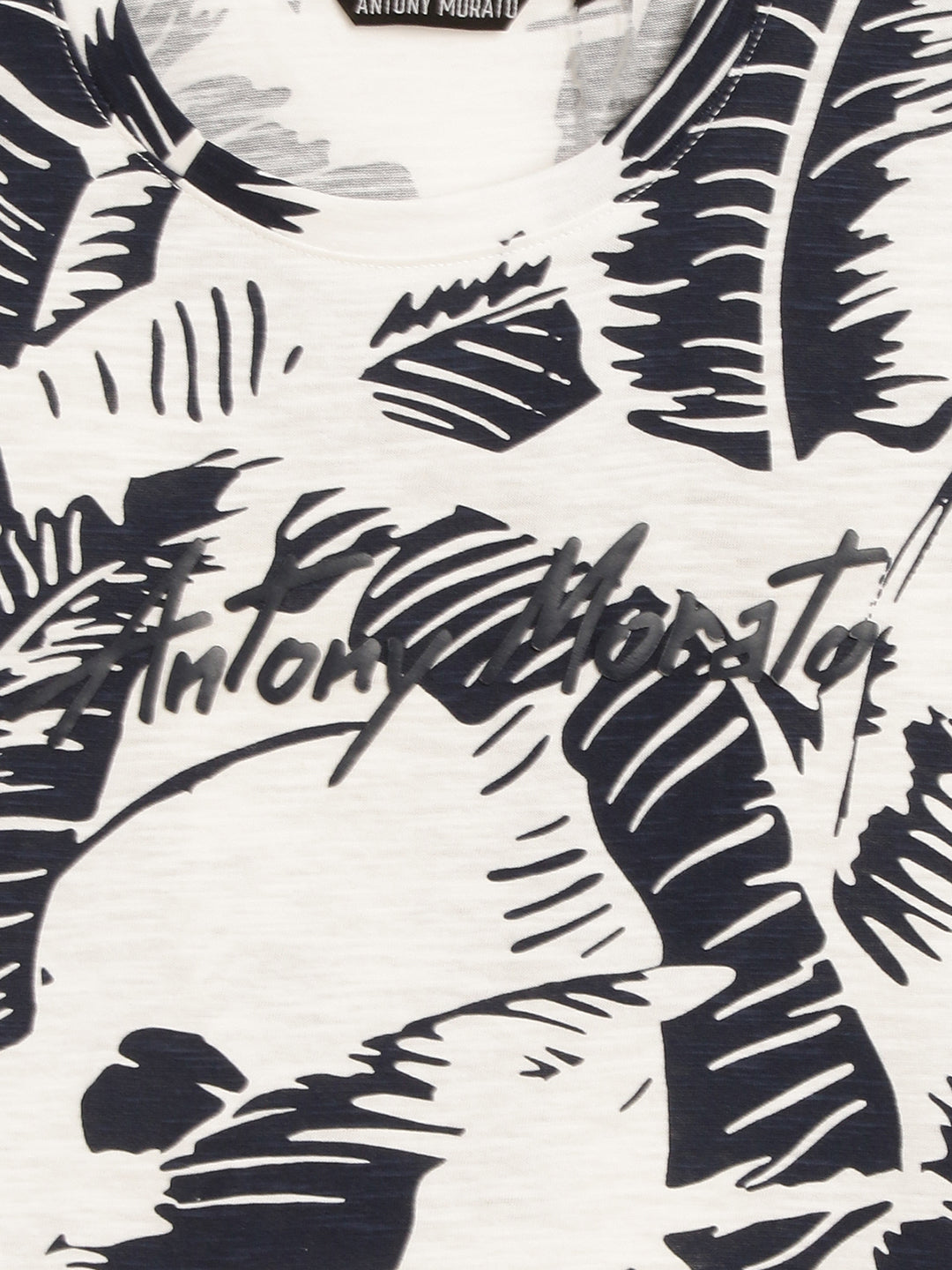 Antony Morato Kids White & Navy Printed Regular Fit T-Shirt