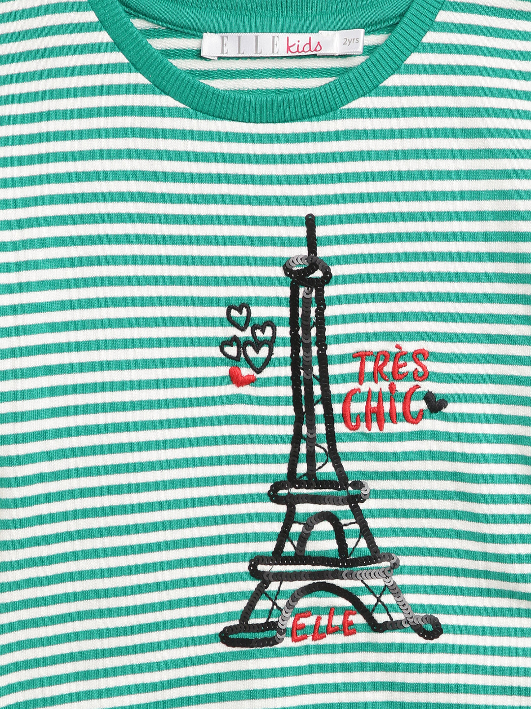 Elle Kids Girls Green Striped Round Neck Dress