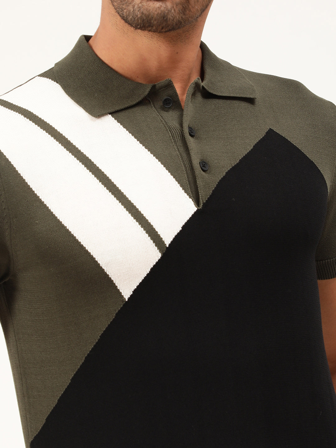 Antony Morato Men Olive Green White Colourblocked Pullover