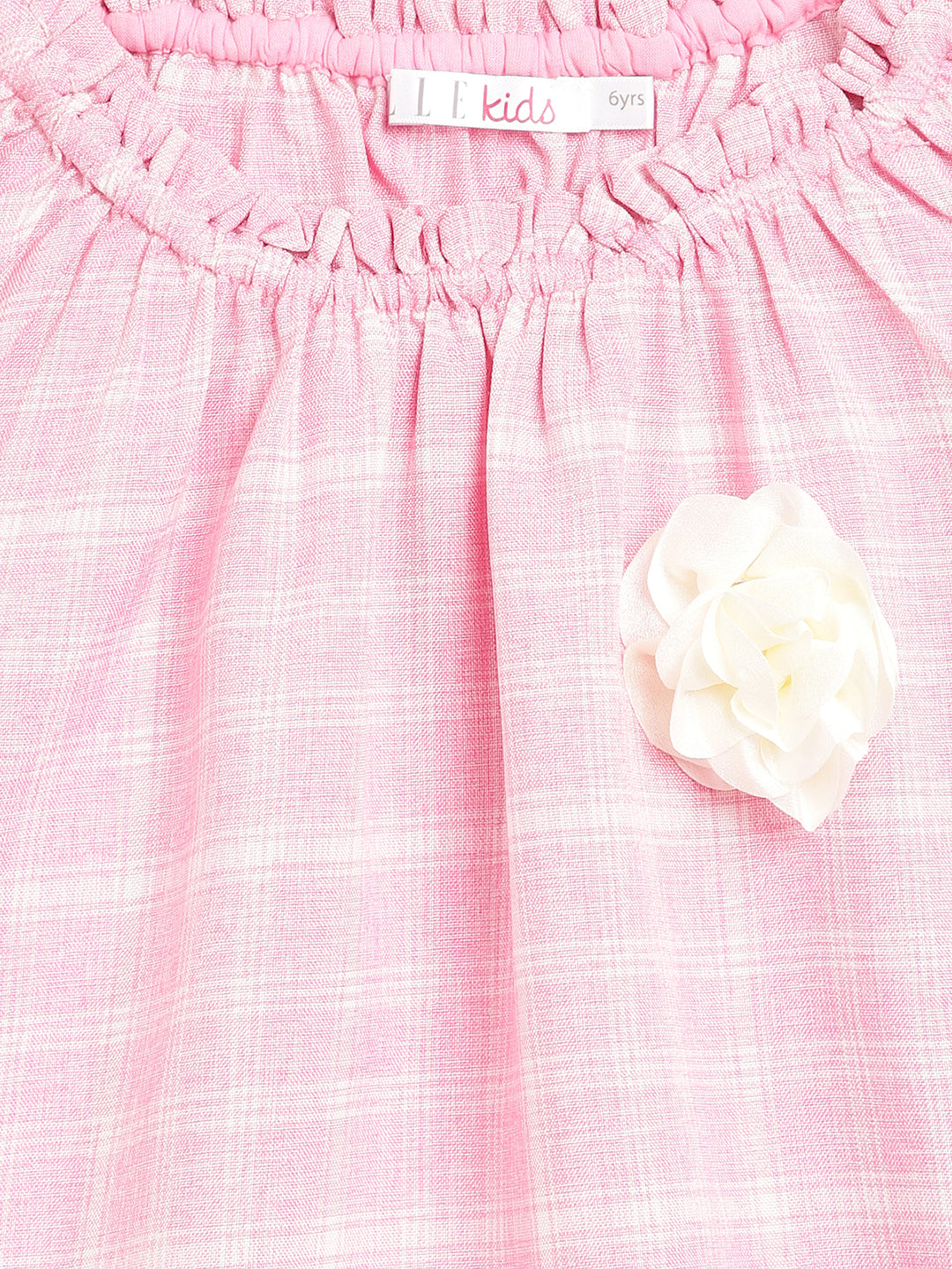 Elle Kids Girls Pink Checked Round Neck Top