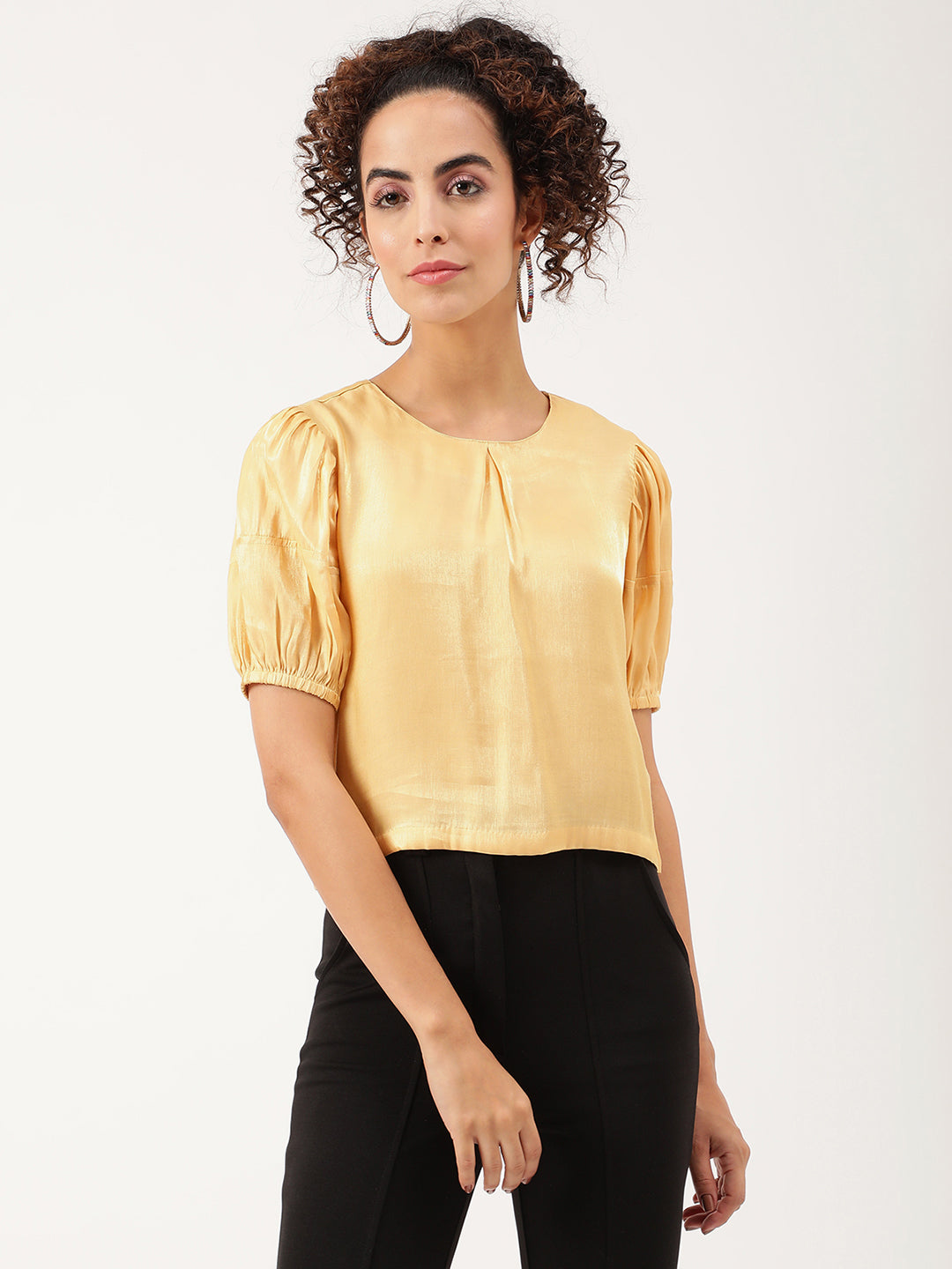 Centre Stage Women Yellow Solid Round Neck Top
