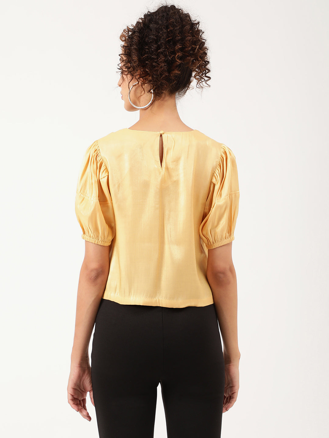 Centre Stage Women Yellow Solid Round Neck Top