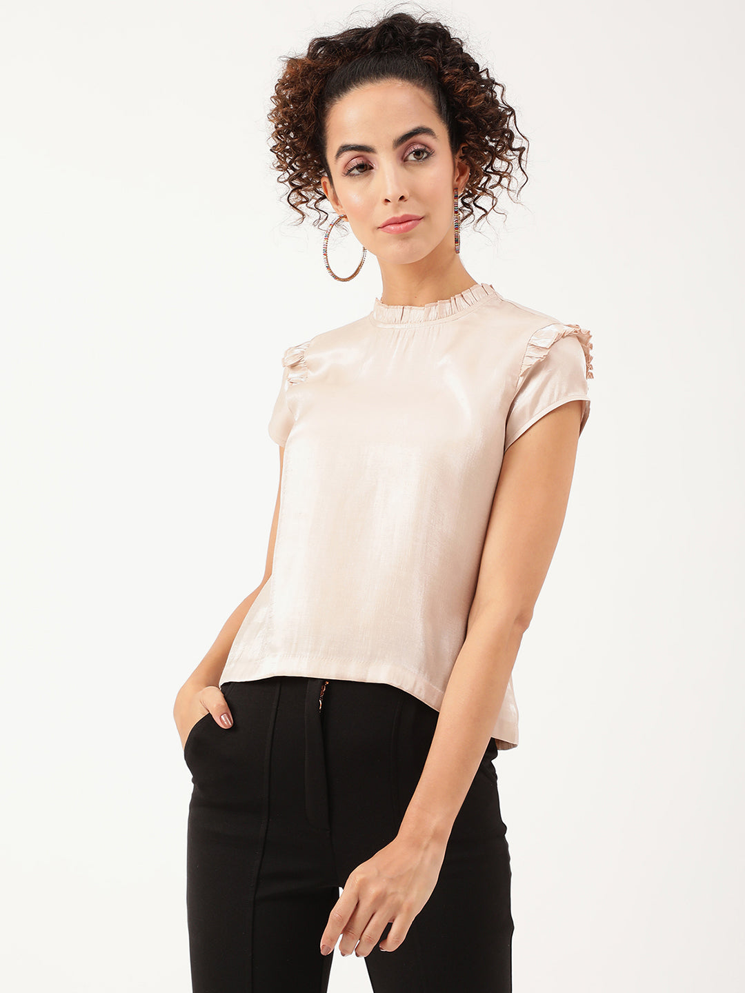 Centre Stage Women Beige Solid Round Neck Top