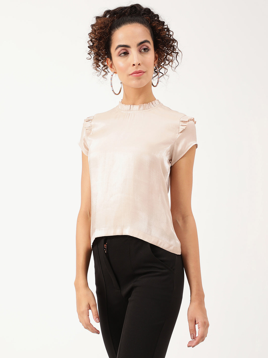 Centre Stage Women Beige Solid Round Neck Top